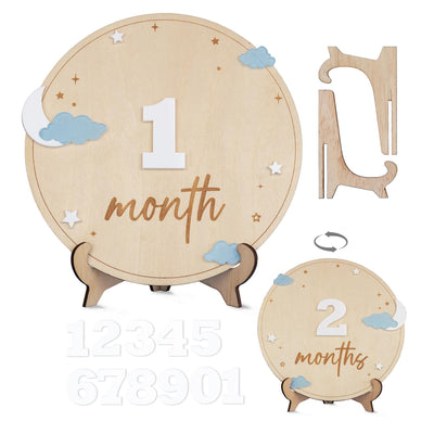 Wooden Baby Milestone Sign, Moon and Stars Milestone, Acrylic Cloud Baby Photo Prop, Newborn Keepsake, Baby Sign, Nursery Decor, Baby Gift