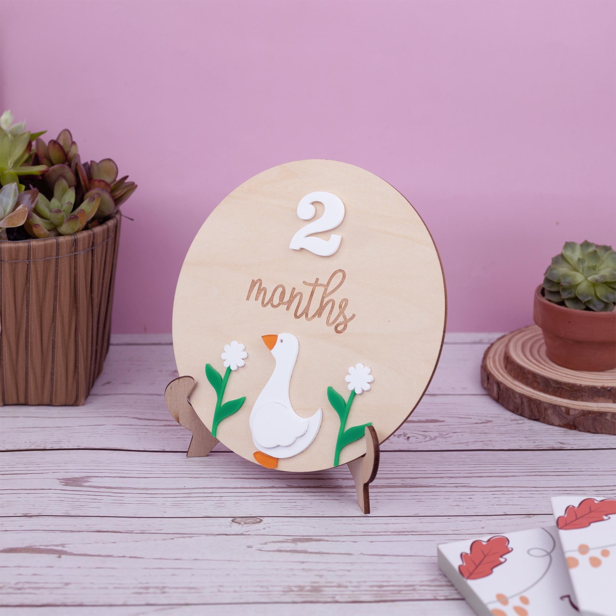 Wooden Baby Milestone Card, Interchangeable Milestone Card, Duck Baby Decor, Baby Monthly Milestone Marker, Baby Shower Gift, Nursery Decor