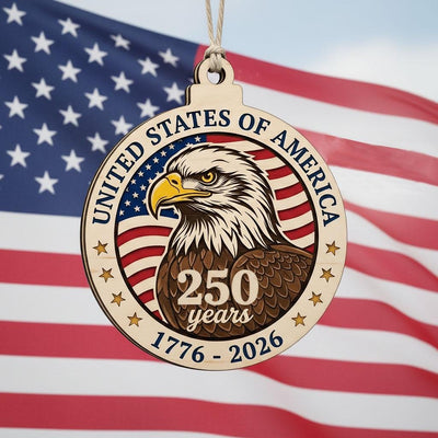 USA 250 Years Wood Ornament, Layered Eagle Patriotic Gift, 1776-2026 Anniversary Decor, Handmade Wooden Semiquincentennial Gift