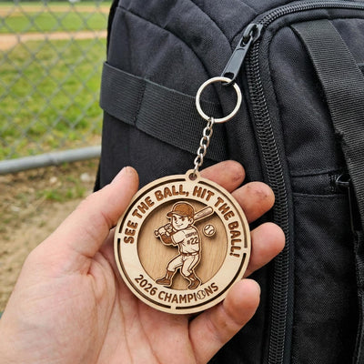 Personalized Wooden Baseball Keychain Custom Name and Number, Engraved Baseball Player Keychain, Little League Team Gift