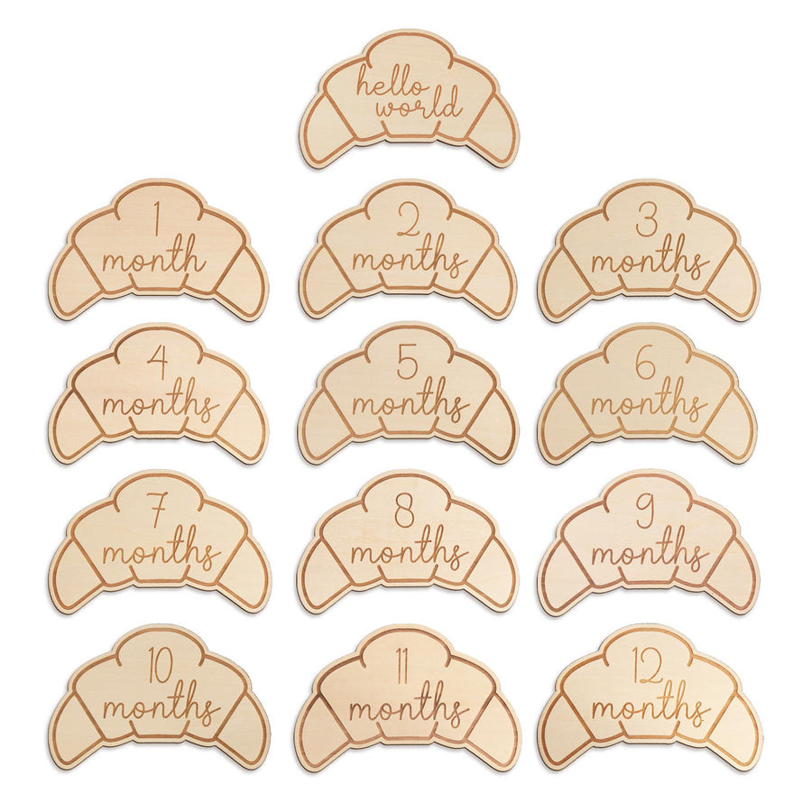 Wooden Croissant Baby Milestone Set, Rustic Monthly Photo Props,Hello World Birth Announcement Sign,Newborn Keepsake Gift,Monthly Milestones