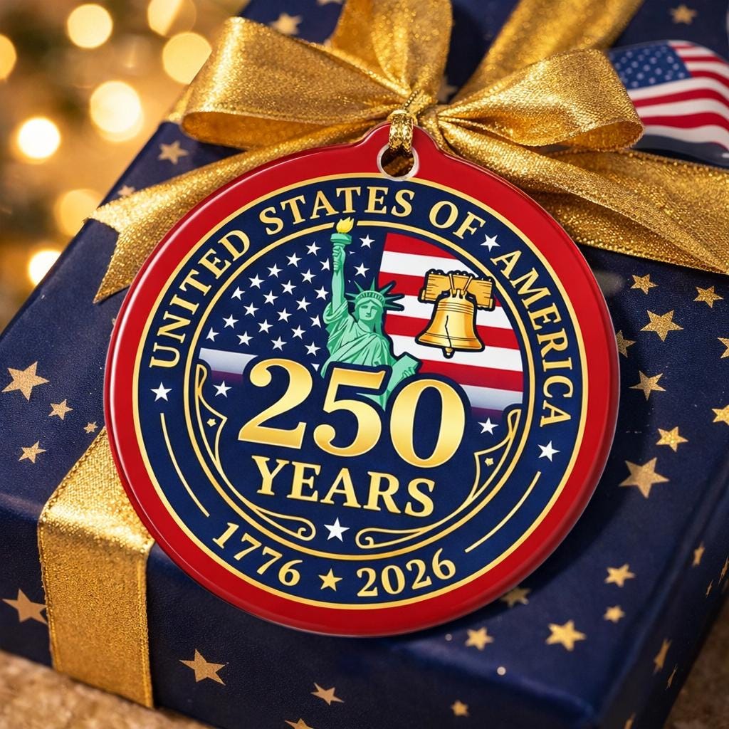 United States 250 Years Ornament, Semiquincentennial Official Style Gift, 1776-2026 Liberty Bell Decor, America 250th Keepsake