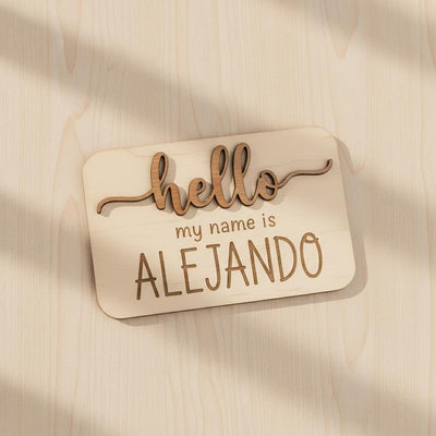Hello My Name Is Wooden Baby Name Sign, Newborn Photo Prop