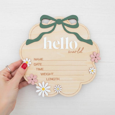 Sage Hello World Wooden Baby Birth Announcement Sign Nursery Decor