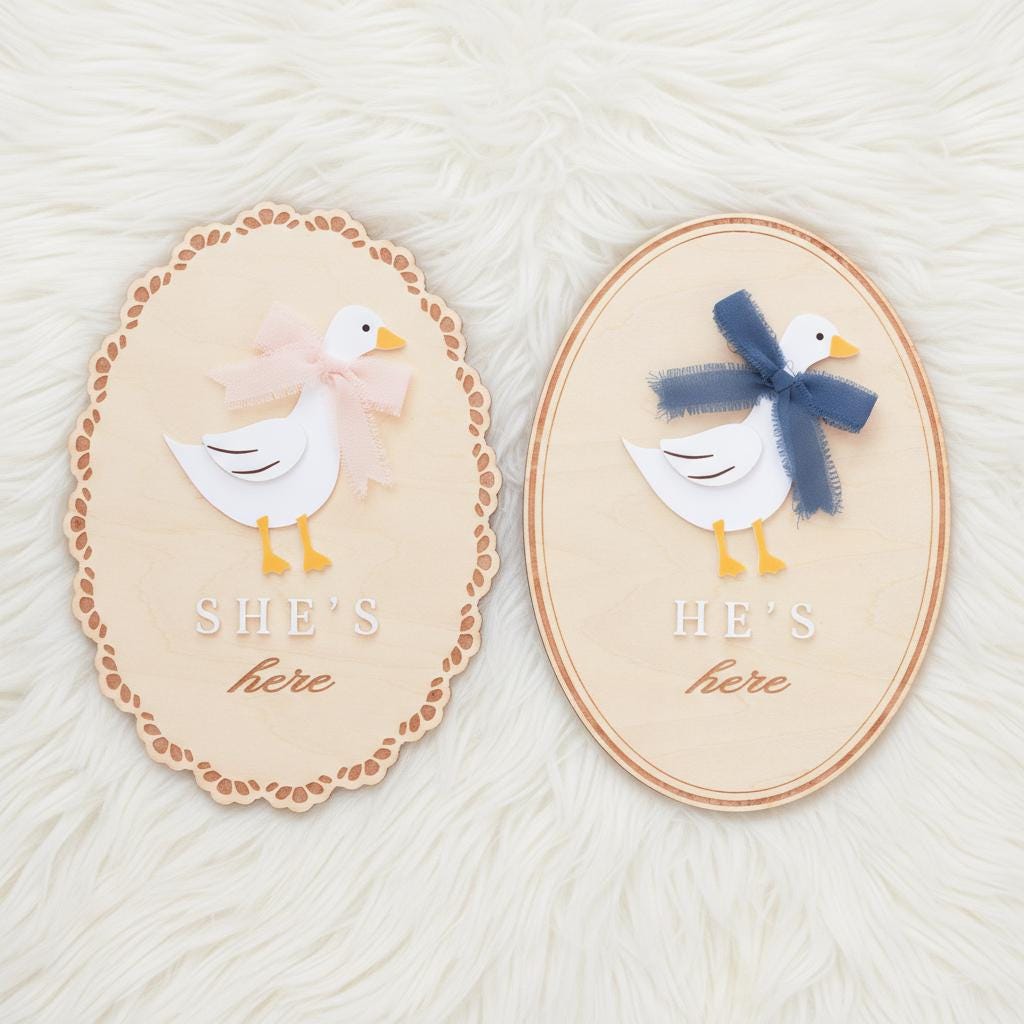 He’s Here She’s Here Wooden Baby Announcement Signs