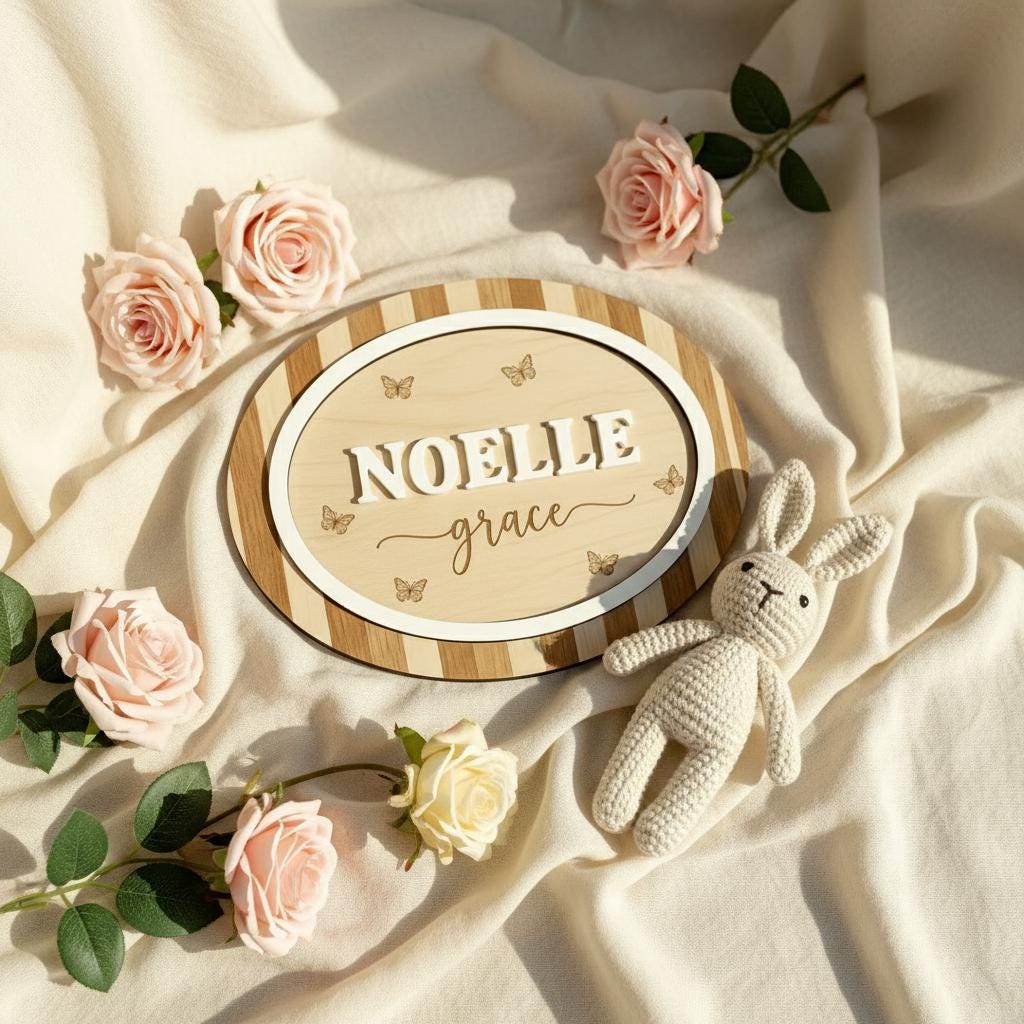 Personalized Wooden Baby Name Sign with Butterflies