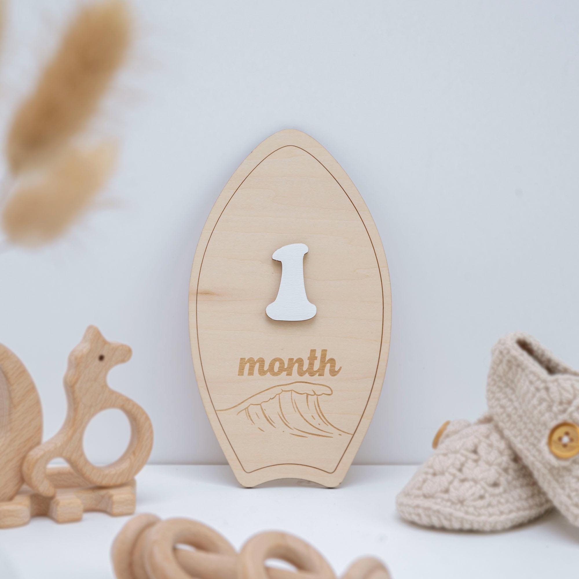 Surfboard Baby Month Milestone, Baby Milestone Sign, Beach Theme Newborn Photo Prop, Coastal Baby Monthly Milestone, Wooden Nursery Decor