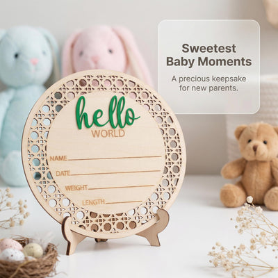 Baby Announcement Sign Hello World Baby Sign Birth Stats Sign Custom Baby Name Sign Newborn Announcement Photo Prop Baby Keepsake Gift