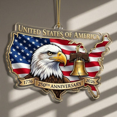 USA Map 250th Anniversary Ornament, Semiquincentennial Eagle Gift, 1776-2026 Patriotic Acrylic Decor, United States Birthday Keepsake