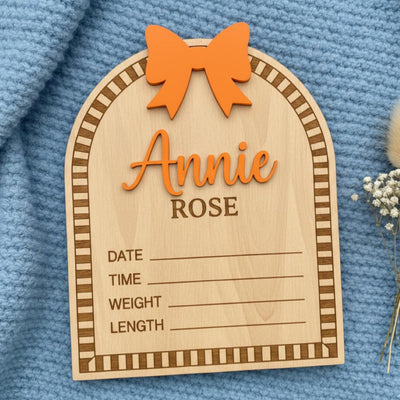 Personalized Wooden Baby Birth Announcement Sign with Raised Name