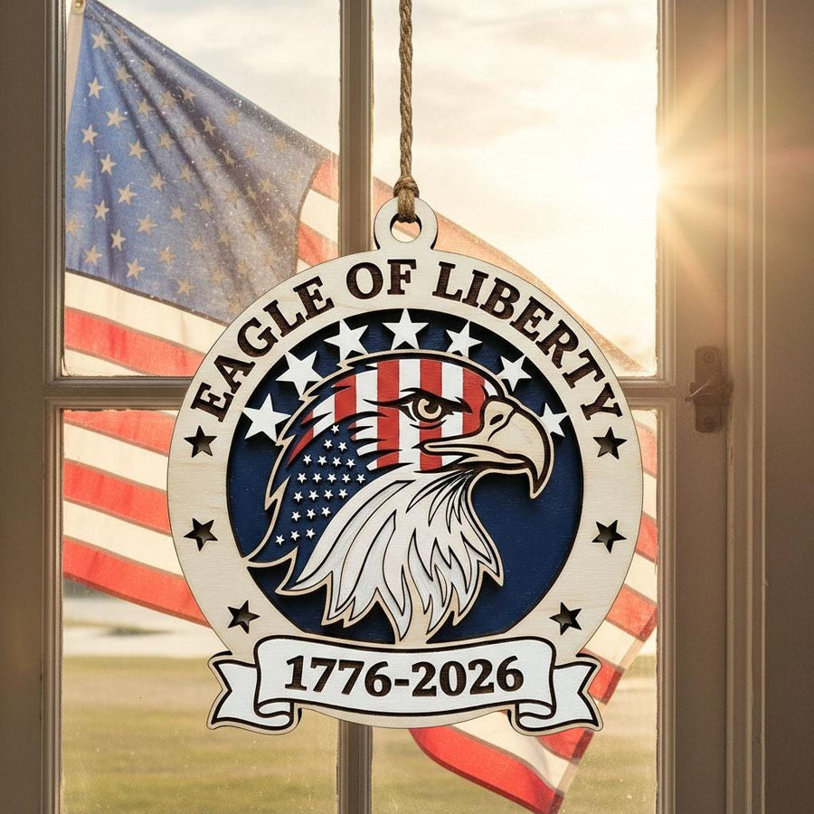 Eagle of Liberty Ornament, 250th Anniversary Wood Decor, 1776-2026 Patriotic Gift, Layered Wooden Eagle USA Milestone Keepsake
