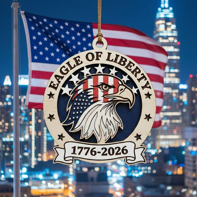 Eagle of Liberty Ornament, 250th Anniversary Wood Decor, 1776-2026 Patriotic Gift, Layered Wooden Eagle USA Milestone Keepsake