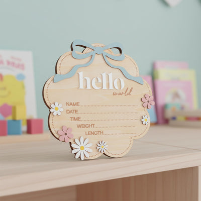 Personalized Wooden Birth Announcement Sign for Newborn Boy Photo