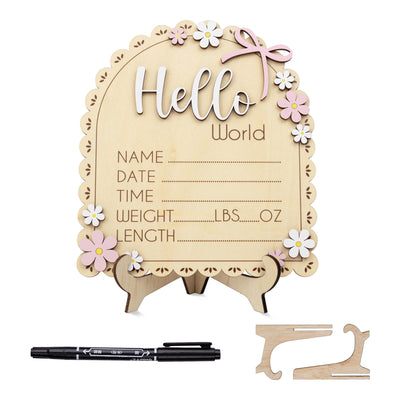 Hello World Birth Announcement Sign, Daisy Baby Sign, Floral Baby Name Sign, Wooden Newborn Photo Prop, Baby Shower Gift, Nursery Decor