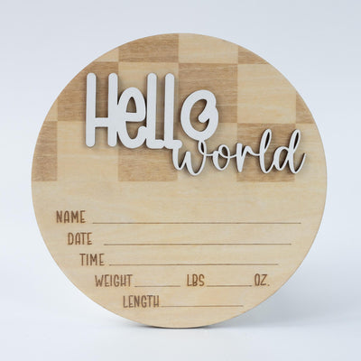 Personalized Hello World Baby Announcement Sign, Custom Newborn Name Sign, Baby Birth Stats Hospital Photo Prop Sign, Gender Reveal Sign