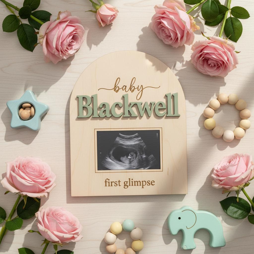 Baby Announcement Sign, Personalized Wooden Ultrasound Photo Pregnancy Reveal Sign, Custom Baby Name Nursery Decor