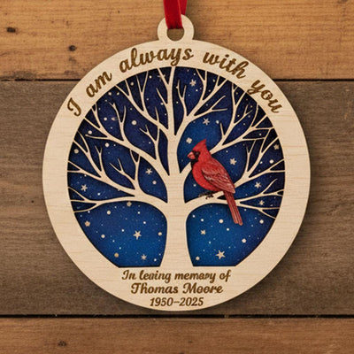 Personalized Memorial Christmas Ornament, Custom Wooden Ornament with Name and Years, Cardinal Remembrance Gift, Sympathy Keepsake, Ornament