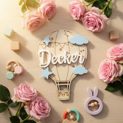 Personalized Hot Air Balloon Baby Name Wood Sign, Nursery Decor