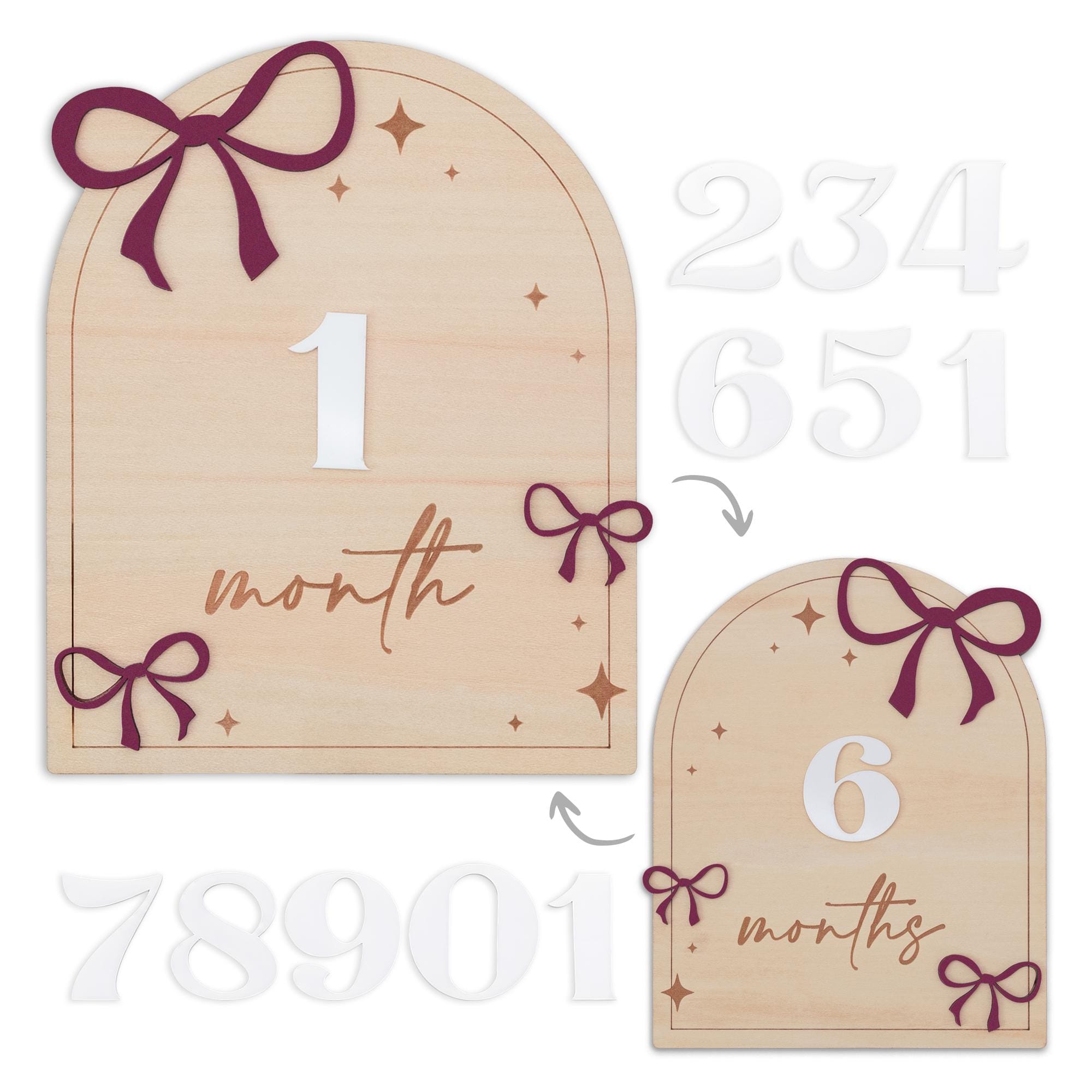 Wooden Baby Milestone Arch Sign with Interchangeable Numbers 1–12