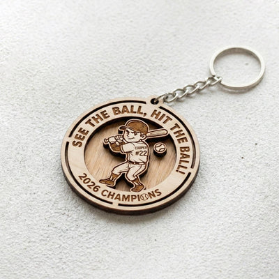Personalized Wooden Baseball Keychain Custom Name and Number, Engraved Baseball Player Keychain, Little League Team Gift