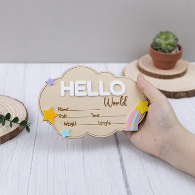 Hello World Baby Announcement, Newborn Birth Stat Sign, Milestone Card, Hospital Name Sign, 3D Wood Sign, Nursery Photo, Baby Photo Prop