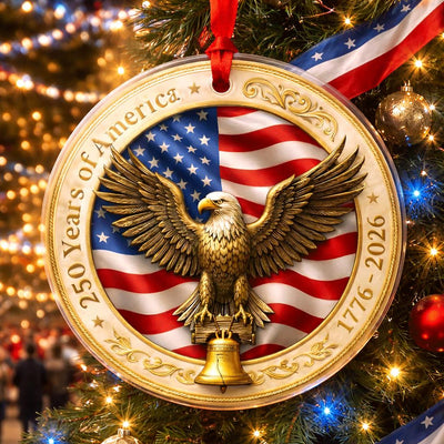 USA 250th Anniversary Ornament, Semiquincentennial Gold Eagle Gift, 1776-2026 Liberty Bell Decor, America 250 Birthday Keepsake