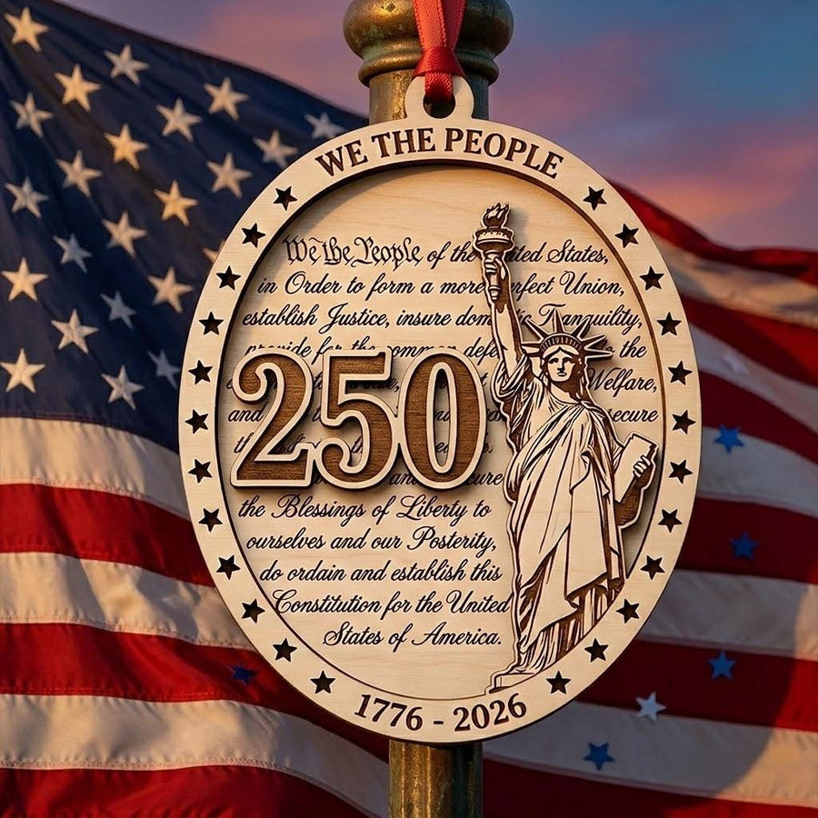 We The People Ornament 2026, 250th Anniversary Constitution Gift, 1776-2026 Statue of Liberty Decor, America 250 Wooden Keepsake