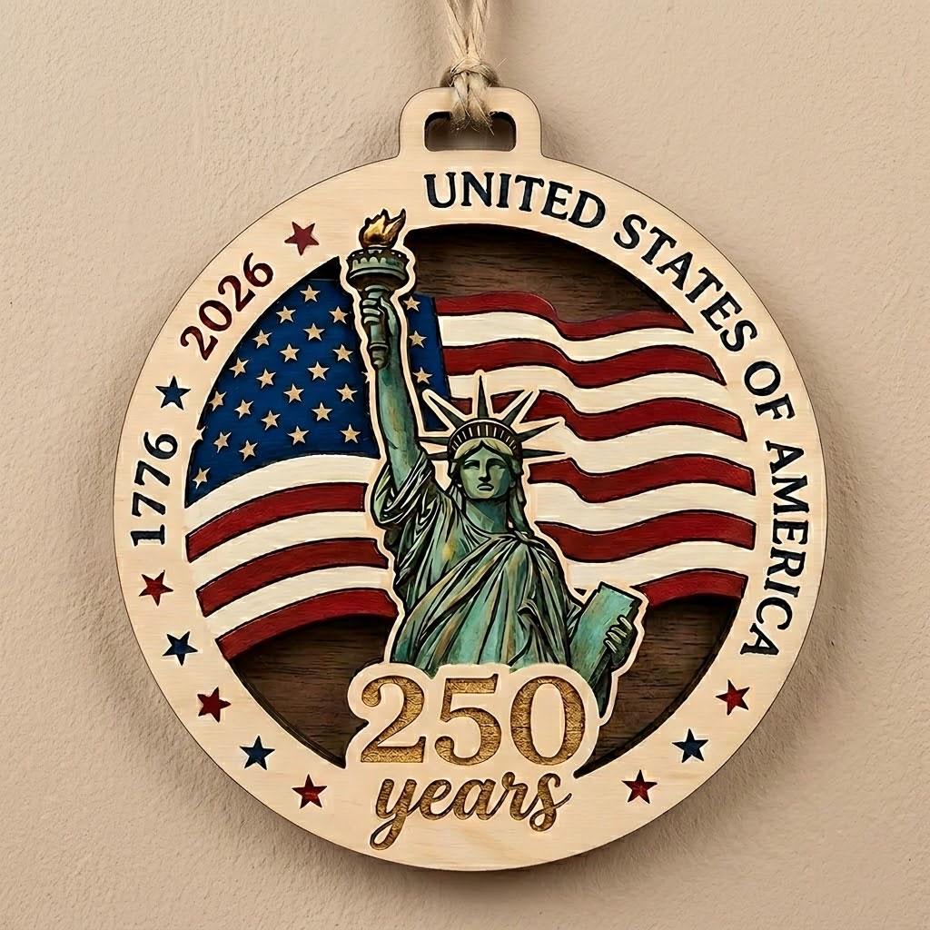 Statue of Liberty Ornament 2026, 250th Anniversary Wood Decor, 1776-2026 Patriotic Gift, Layered Wooden Liberty USA Milestone Keepsake