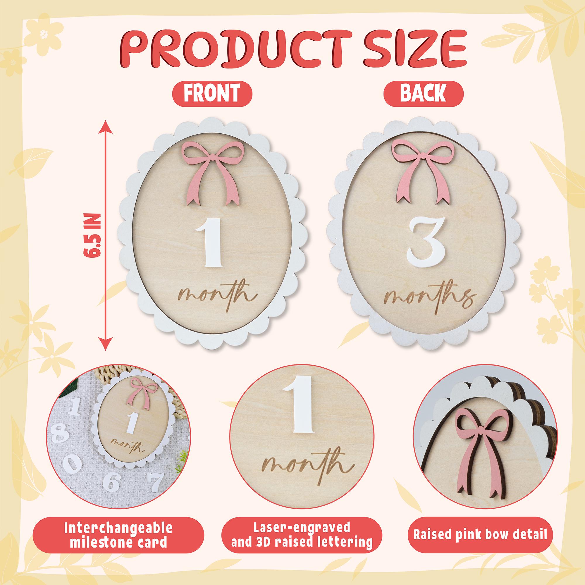 Wooden Baby Milestone Marker with Interchangeable Numbers, Baby Girl Monthly Milestone Sign, Baby Shower Gift, Baby Monthly Milestone Board
