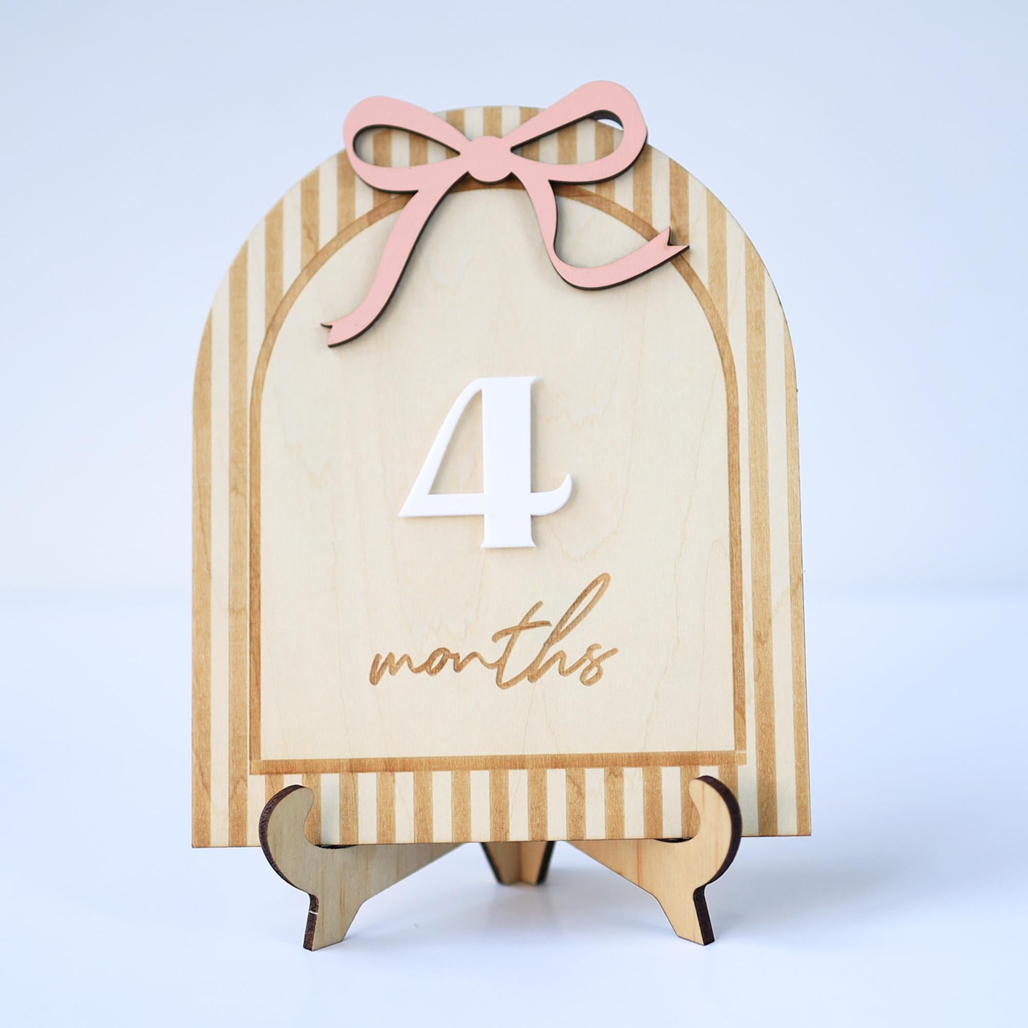 Wooden Baby Monthly Milestone Sign, Pink Bow Baby Girl Milestone Marker, Baby Photo Prop, Baby Girl Month Milestone, Baby Keepsake Sign