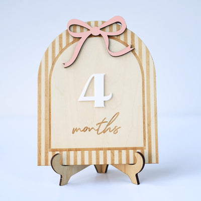 Wooden Baby Monthly Milestone Sign, Pink Bow Baby Girl Milestone Marker, Baby Photo Prop, Baby Girl Month Milestone, Baby Keepsake Sign