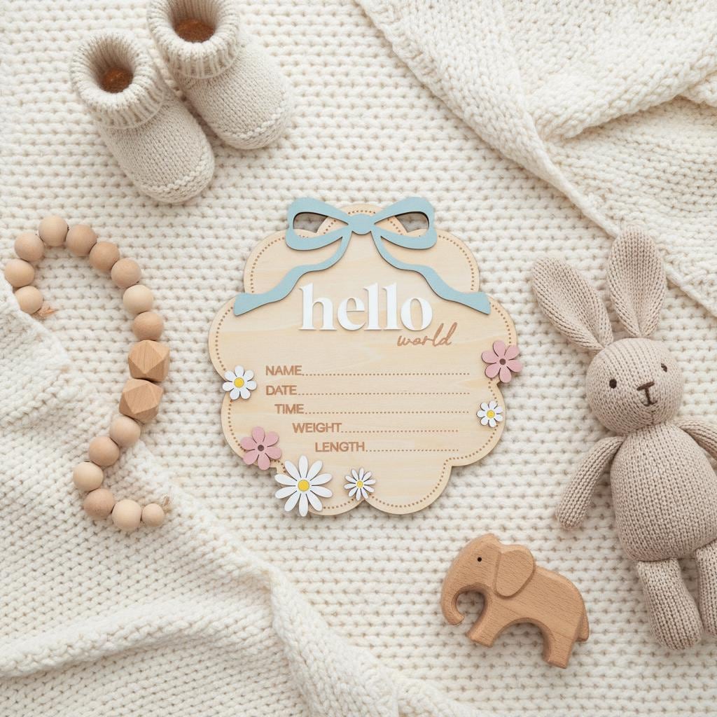 Personalized Wooden Birth Announcement Sign for Newborn Boy Photo