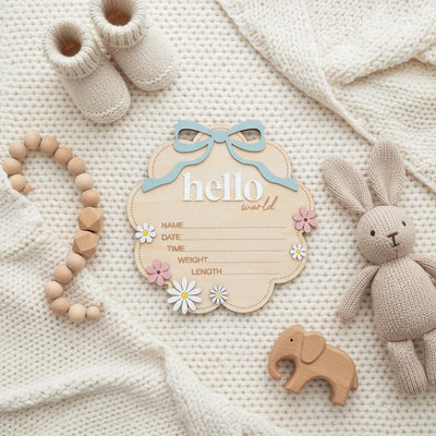 Personalized Wooden Birth Announcement Sign for Newborn Boy Photo
