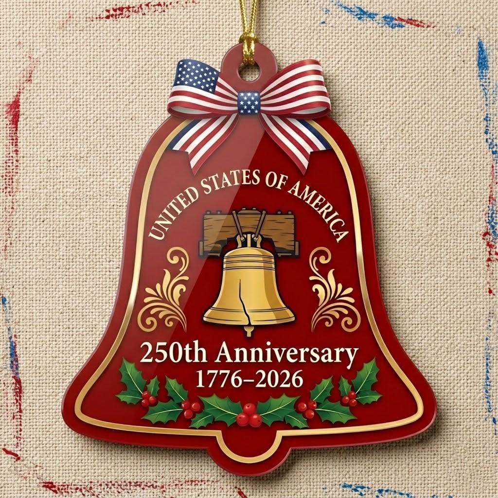Liberty Bell 250th Ornament, Semiquincentennial Red Bell Gift, 1776-2026 Patriotic Christmas Decor, America 250th Anniversary