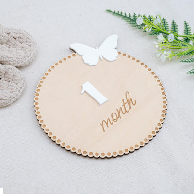 Butterfly Baby Monthly Milestone Sign, 3D Monthly Milestone Discs Infant Pictures, Engraved Wood Monthly Milestone For Girls, Baby Sign
