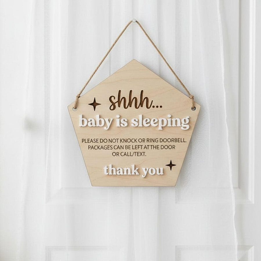 Baby Is Sleeping Delivery Sign | Pentagon Wooden Door Hanger | Shh Do Not Disturb Plaque | Custom Front Porch Package Decor