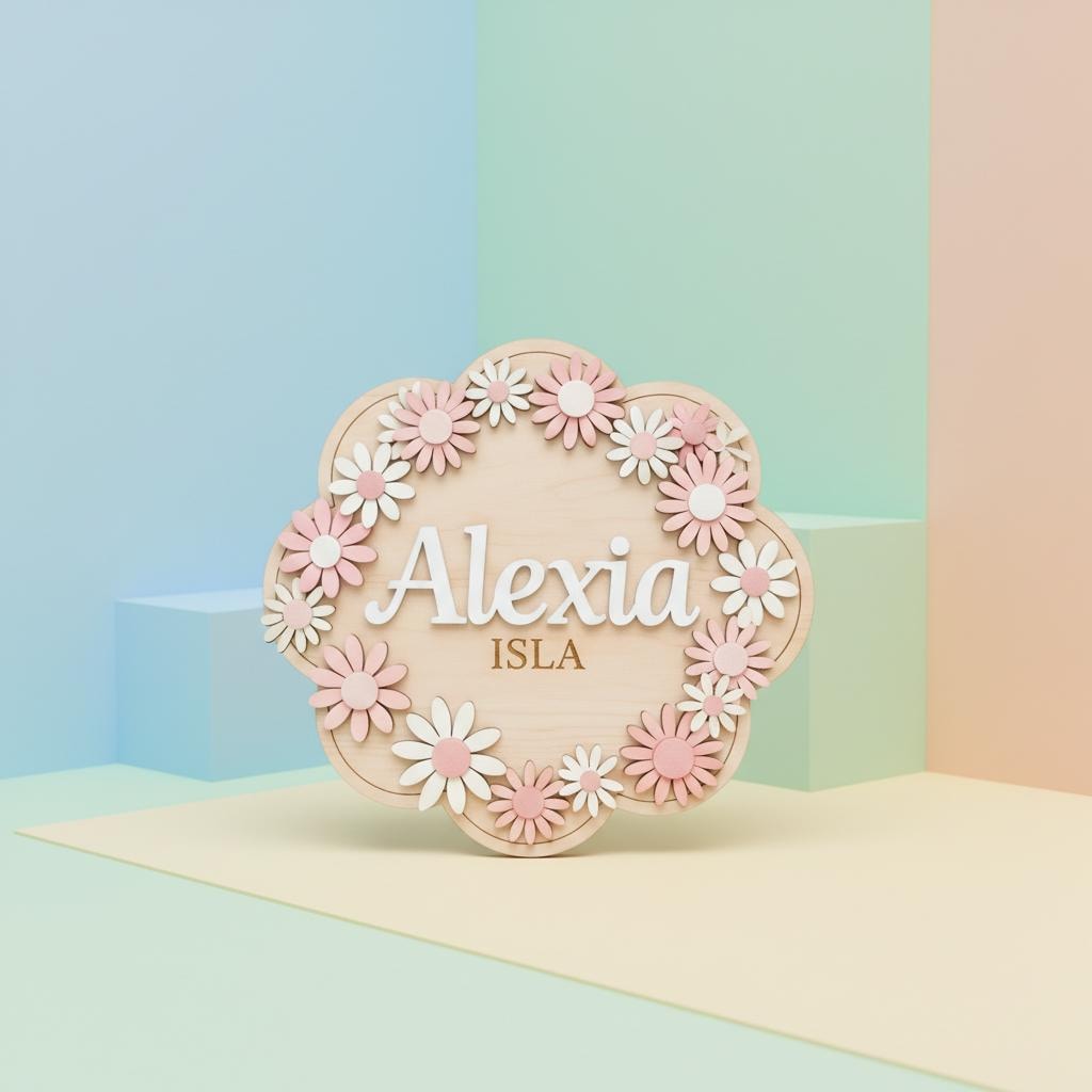 Personalized Baby Name Sign, Wooden Daisy Nursery Name Plaque, Custom Baby Girl Room Decor, Flower Nursery Wall Decor