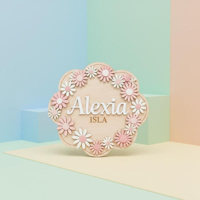 Personalized Baby Name Sign, Wooden Daisy Nursery Name Plaque, Custom Baby Girl Room Decor, Flower Nursery Wall Decor
