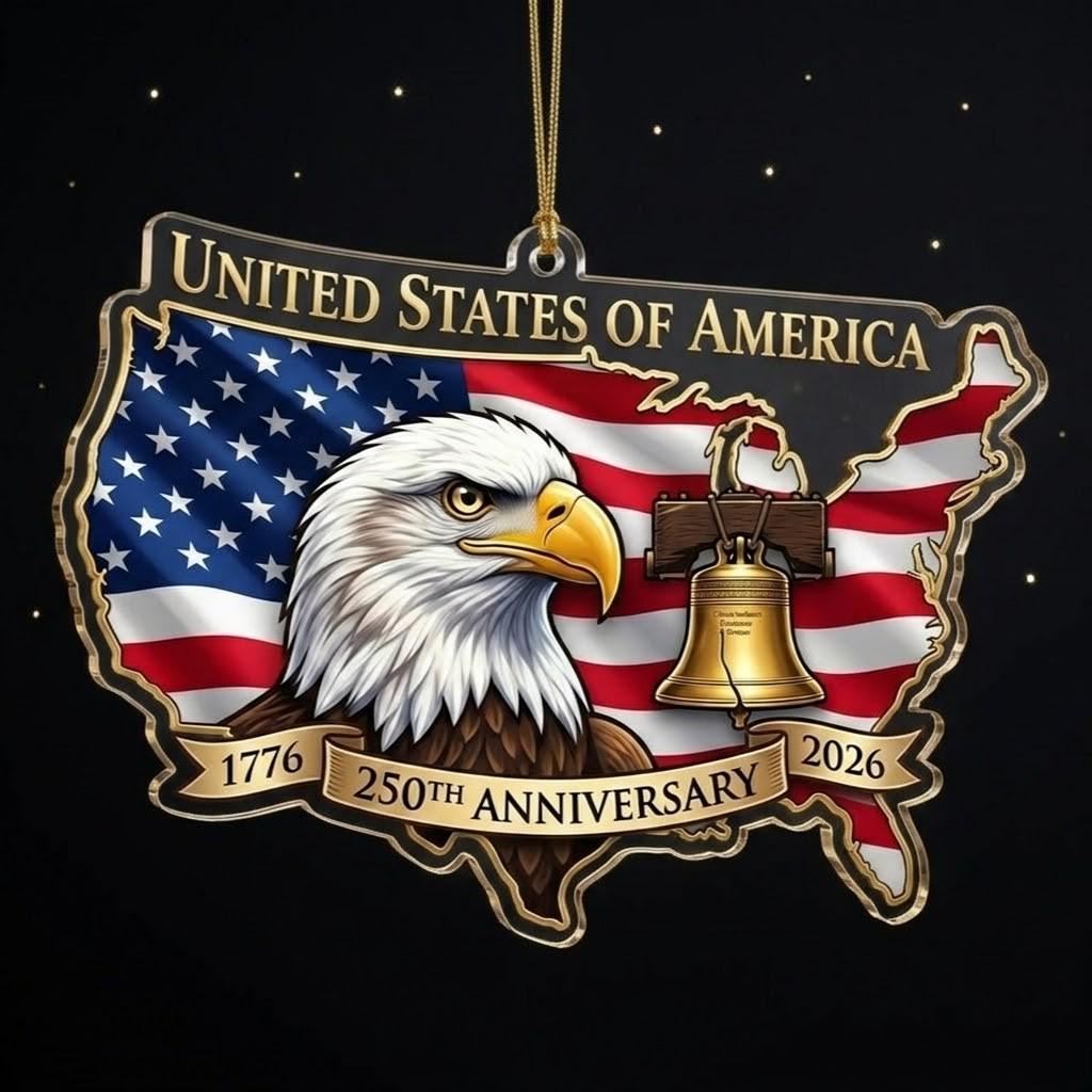 USA Map 250th Anniversary Ornament, Semiquincentennial Eagle Gift, 1776-2026 Patriotic Acrylic Decor, United States Birthday Keepsake
