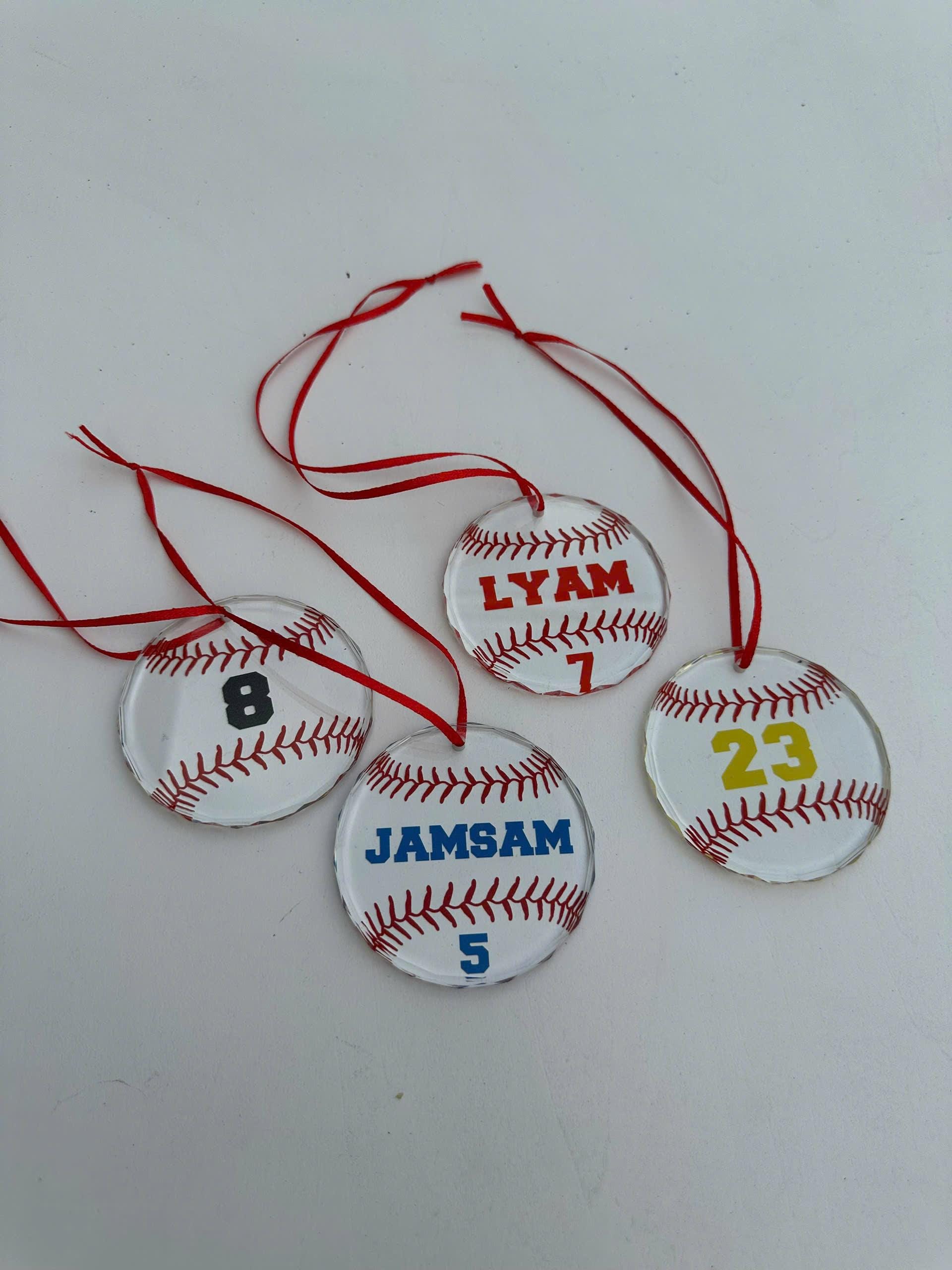 Personalized Baseball Ornament, Custom Name or Number Baseball Ornament, Glass Baseball Christmas Ornament, Baseball Player Gift