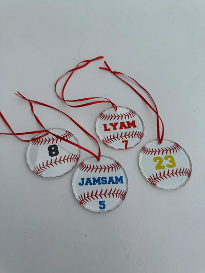 Personalized Baseball Ornament, Custom Name or Number Baseball Ornament, Glass Baseball Christmas Ornament, Baseball Player Gift