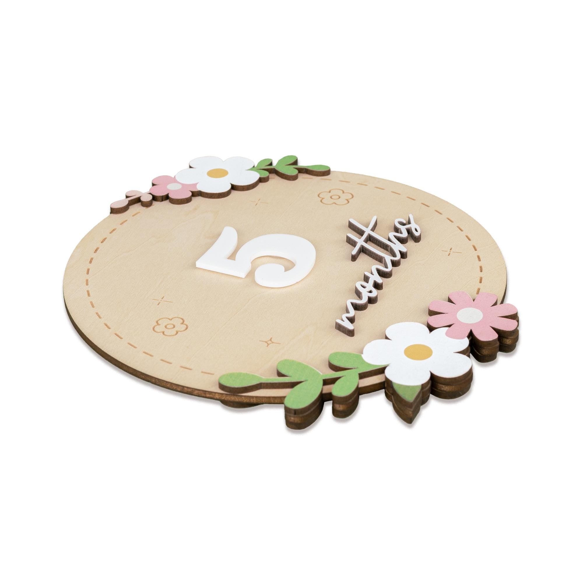 Wooden Baby Milestone Sign, Floral Monthly Milestone Card, Newborn Photo Prop,Baby Shower Gift For Girl,3D Monthly Milestone Discs,Baby Sign