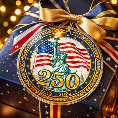 Lady Liberty 250th Ornament, Semiquincentennial Gold Laurel Gift, 1776-2026 USA Milestone Decor, America 250th Anniversary
