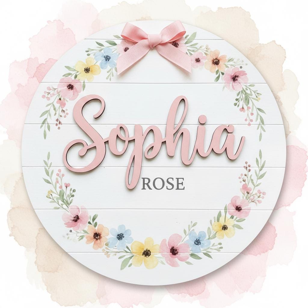 Personalized Baby Name Wood Sign, Floral Nursery Wall Decor