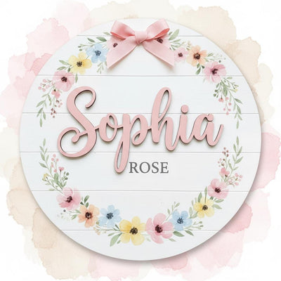 Personalized Baby Name Wood Sign, Floral Nursery Wall Decor