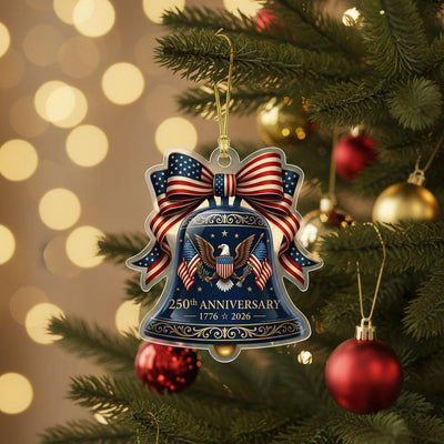 Semiquincentennial Gift 2026 USA 250th Anniversary Ornament Navy Blue Liberty Bell Patriotic Eagle Decor American Flag Bow