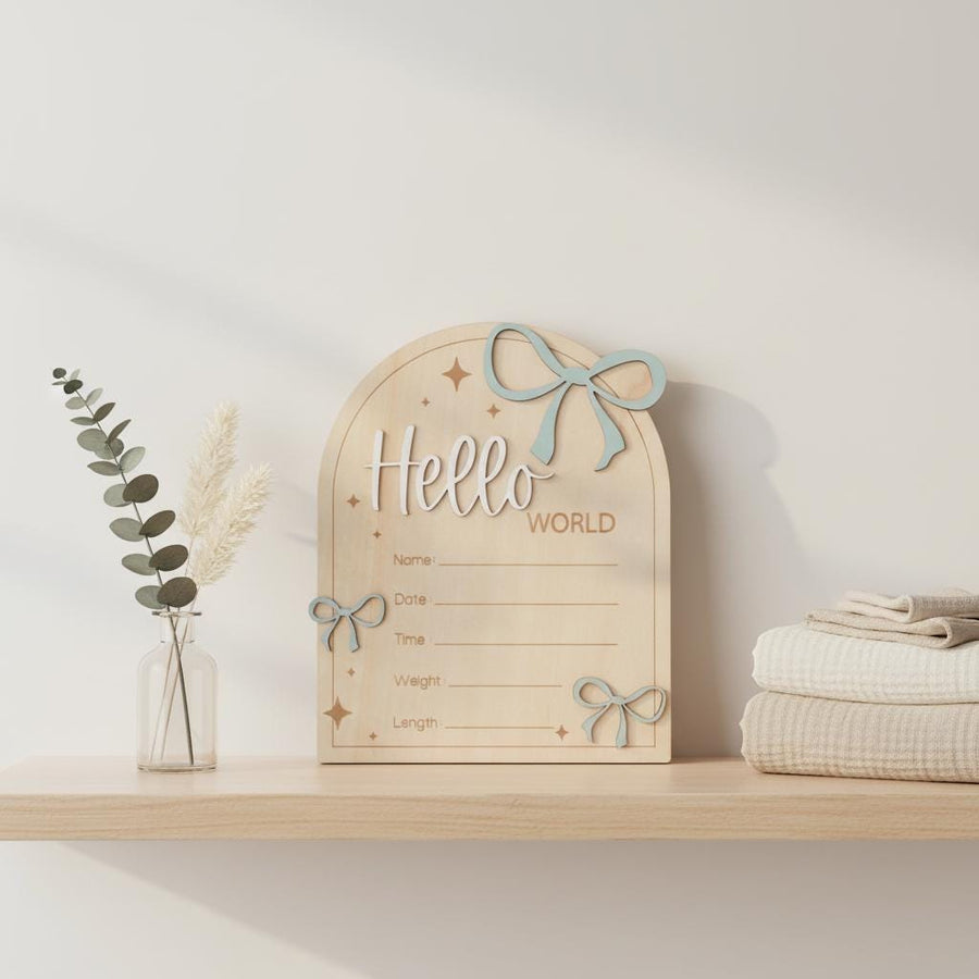 Hello World Wooden Birth Announcement Sign for Newborn Baby Photos