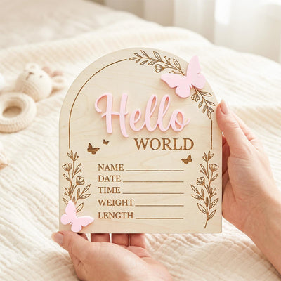 Pink Butterfly Birth Stats Sign | 3D Acrylic Wooden Newborn Plaque | Custom Baby Girl Announcement | Floral Arch Nursery Prop