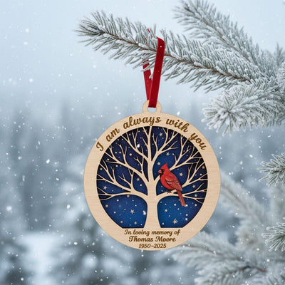 Personalized Memorial Christmas Ornament, Custom Wooden Ornament with Name and Years, Cardinal Remembrance Gift, Sympathy Keepsake, Ornament