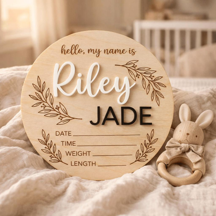 Hello My Name Is Baby Sign Personalized Wooden Baby Name Sign Custom Newborn Announcement Sign Birth Stats Photo Prop